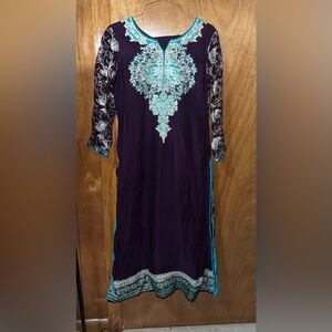 Purple kameez with gold and turquoise embroidery & shalwar (NO dupatta/scarf)